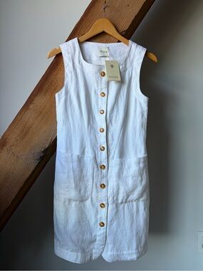 NWT Posse Emma button down dress white linen